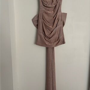 Shimmering Taupe Draped Evening Dress